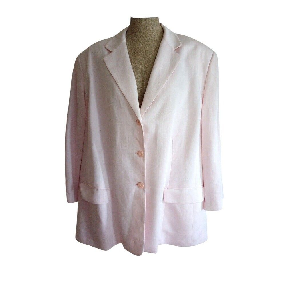 VTG Lands' End Classic Blazer Plus Sz 24W Pink Linen Blend Lined Preppy Academia